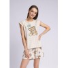 Комплект женский из кулирки футболка с шортами бежевый Животные
