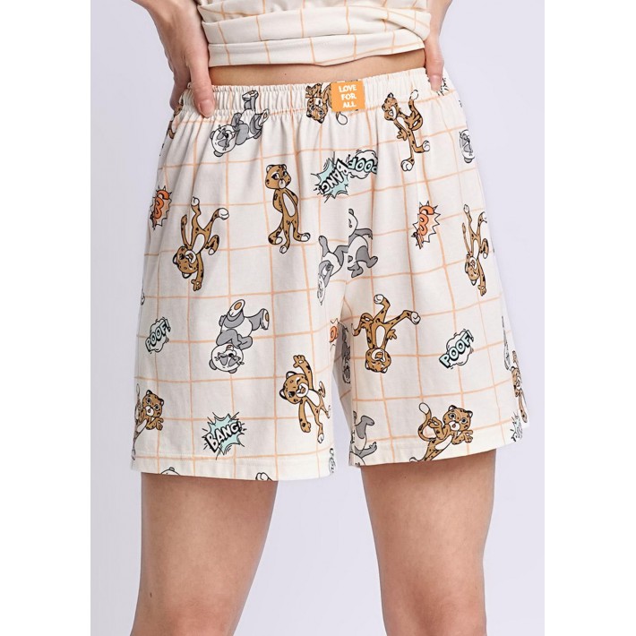 Комплект женский из кулирки футболка с шортами бежевый Животные