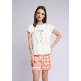 Комплект  женский       из кулирки    футболка с шортами   розовый  Животные   