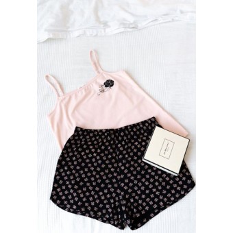 Пижама  женская       трикотажная    майка с шортами   Розовый, Черный