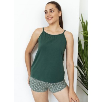 Пижама  женская       трикотажная    майка с шортами   зеленая