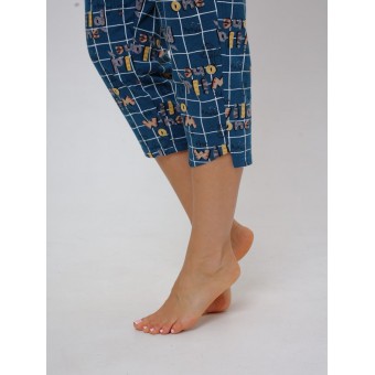 Костюм  женский       из кулирки    футболка с брюками   синий  Клетка Kuzina  