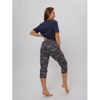 Костюм  женский       из кулирки    футболка с брюками   серый  Клетка Kuzina  
