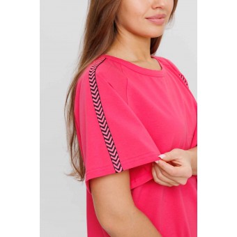 Костюм  женский       из кулирки    футболка с брюками с коротким рукавом  Розовый, Черный  однотонный Kuzina Одежда