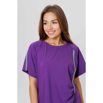 Костюм  женский       из кулирки    футболка с брюками с коротким рукавом  Фиолетовый, Черный  однотонный Kuzina