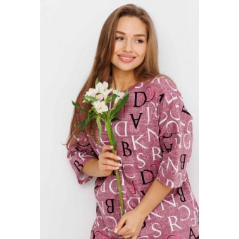 Костюм  женский       из кулирки    футболка с брюками с рукавом 3/4  розовый  Надписи Kuzina