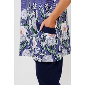 Костюм  женский       из кулирки    футболка с брюками   фиолетовый  Цветы Kuzina