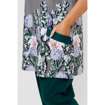 Костюм  женский       из кулирки    футболка с брюками   Зеленый, Серый  Цветы Kuzina