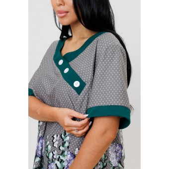 Костюм  женский       из кулирки    футболка с брюками   Зеленый, Серый  Цветы Kuzina