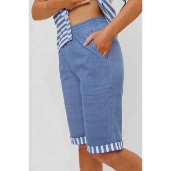 Костюм  женский       из кулирки    футболка с брюками   Белый, Голубой  Полоска Kuzina