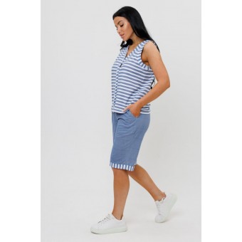 Костюм  женский       из кулирки    футболка с брюками   Белый, Голубой  Полоска Kuzina