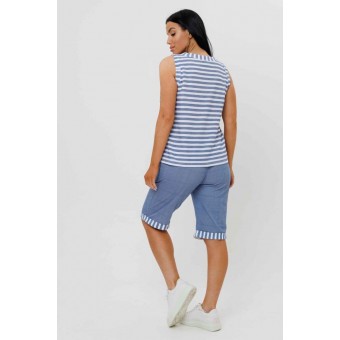 Костюм  женский       из кулирки    футболка с брюками   Белый, Голубой  Полоска Kuzina