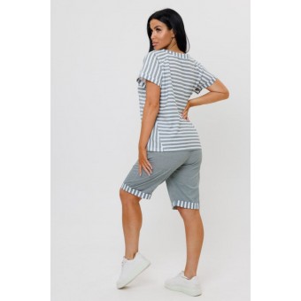 Костюм  женский       из кулирки    футболка с брюками   Белый, Серый  Полоска Kuzina