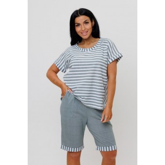 Костюм  женский       из кулирки    футболка с брюками   Белый, Серый  Полоска Kuzina