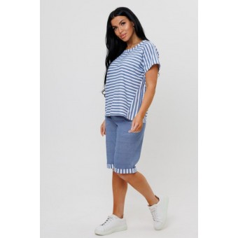 Костюм  женский       из кулирки    футболка с брюками   Белый, Голубой  Полоска Kuzina