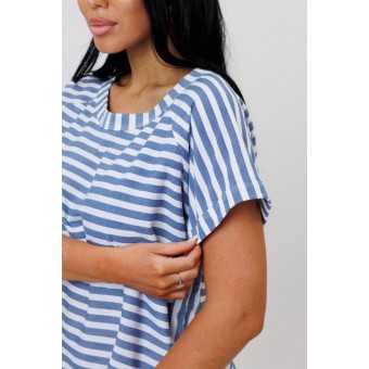 Костюм  женский       из кулирки    футболка с брюками   Белый, Голубой  Полоска Kuzina