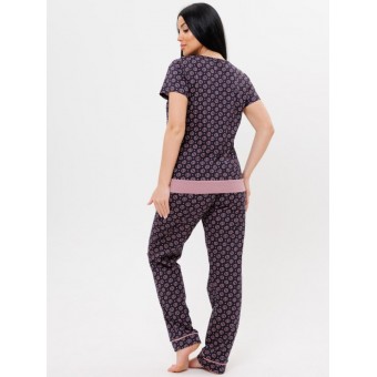 Костюм  женский       из кулирки    футболка с брюками   Розовый, Синий  Принт Kuzina