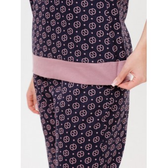 Костюм  женский       из кулирки    футболка с брюками   Розовый, Синий  Принт Kuzina