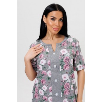 Костюм  женский       из кулирки    футболка с брюками   серый  Цветы Kuzina