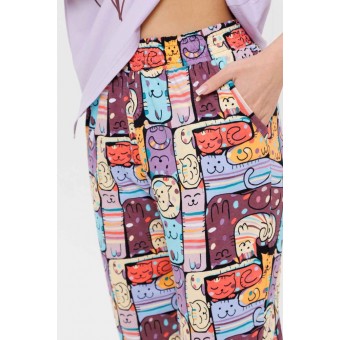 Костюм  женский       из кулирки    футболка с бриджами   фиолетовый  Животные Kuzina