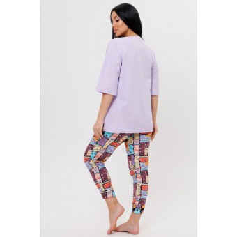 Костюм  женский       из кулирки    футболка с бриджами   фиолетовый  Животные Kuzina