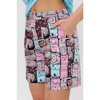 Костюм  женский       из кулирки    футболка с шортами   голубой  Животные Kuzina