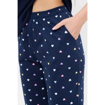 Костюм  женский       из кулирки    футболка с брюками   синий  Сердечки Kuzina