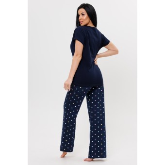 Костюм  женский       из кулирки    футболка с брюками   синий  Сердечки Kuzina