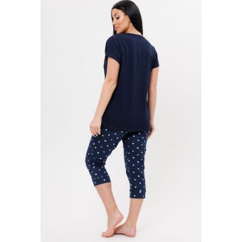 Костюм  женский       из кулирки    футболка с бриджами   синий  Сердечки Kuzina