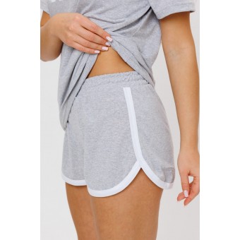 Костюм  женский       из кулирки    футболка с шортами   серый  Надписи Kuzina