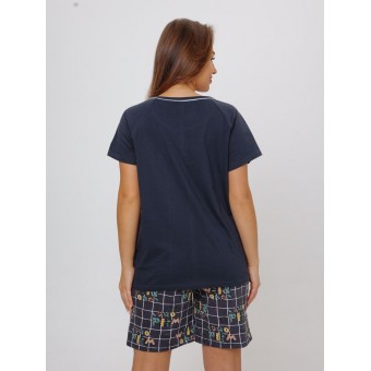 Костюм  женский       из кулирки    футболка с шортами   серый  Клетка Kuzina  