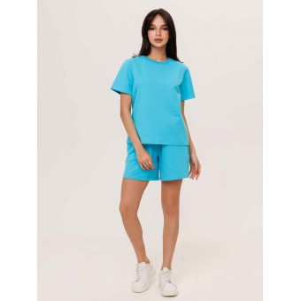 Костюм  женский       из футера    футболка с шортами   голубой  однотонный Kuzina Одежда