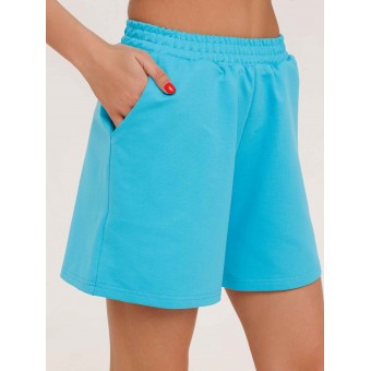 Костюм  женский       из футера    футболка с шортами   голубой  однотонный Kuzina Одежда