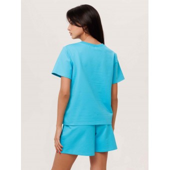 Костюм  женский       из футера    футболка с шортами   голубой  однотонный Kuzina Одежда