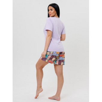 Костюм  женский       из кулирки    футболка с шортами   разноцветный  Животные Kuzina  