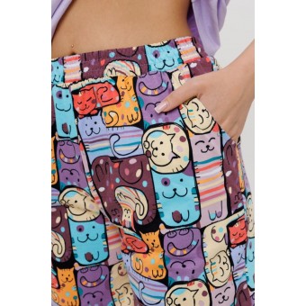 Костюм  женский       из кулирки    футболка с шортами   разноцветный  Животные Kuzina  