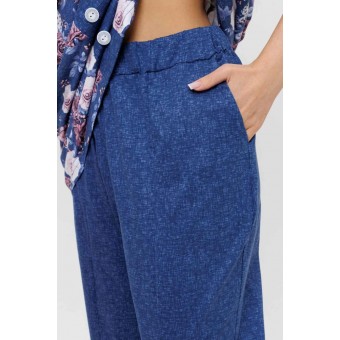 Костюм  женский       из кулирки    футболка с бриджами   синий  Цветы Kuzina