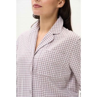 Пижама  женская       из хлопка   на пуговицах рубашка с брюками   бежевая