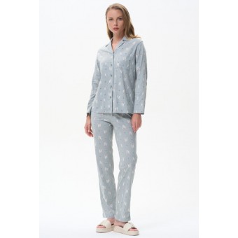 Пижама  женская       трикотажная   на пуговицах рубашка с брюками   зеленая     