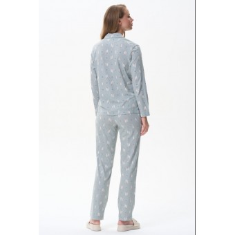 Пижама  женская       трикотажная   на пуговицах рубашка с брюками   зеленая     