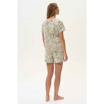 Пижама  женская       из вискозы, из кулирки    футболка с шортами   Серый, Зеленый