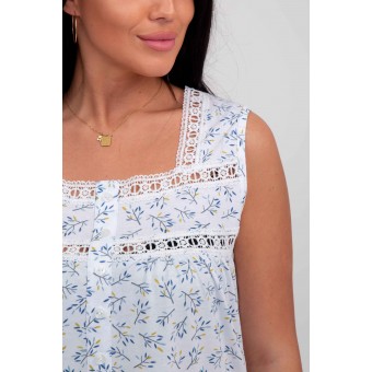 Сорочка  женская       из кулирки     без рукавов  синяя  Цветы