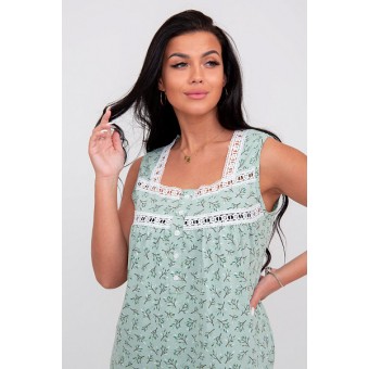 Сорочка  женская       из кулирки     без рукавов  зеленая  Цветы