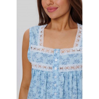 Сорочка  женская       из кулирки     без рукавов  синяя  Цветы