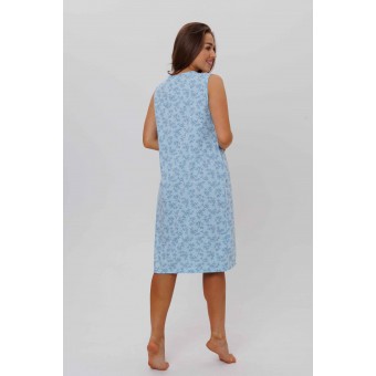 Сорочка  женская       из кулирки     без рукавов  синяя  Цветы