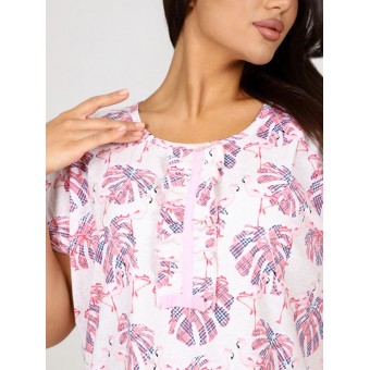 Сорочка  женская       из кулирки     с коротким рукавом  розовая