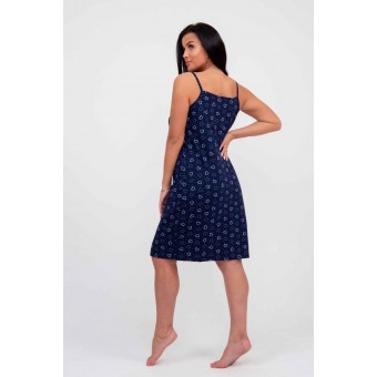 Сорочка  женская       из кулирки     на бретелях  синяя  Сердечки