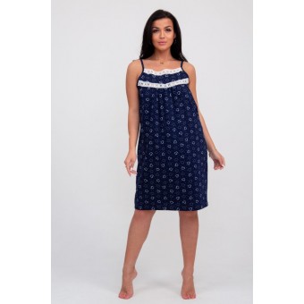 Сорочка  женская       из кулирки     на бретелях  синяя  Сердечки