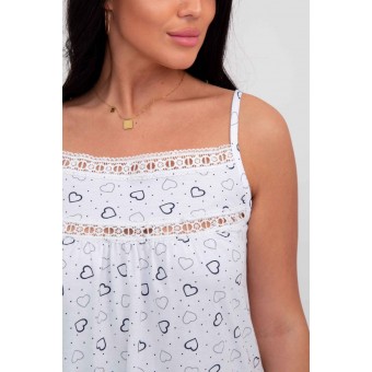 Сорочка  женская       из кулирки     на бретелях  белая  Сердечки