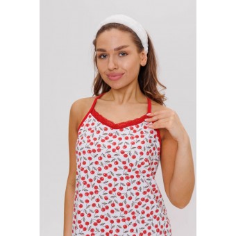 Сорочка  женская       Лапша     на бретелях  красная  Ягоды